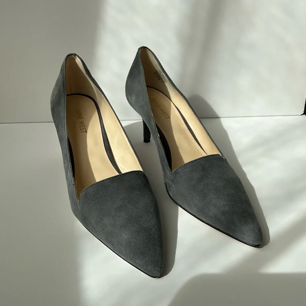 Nine West Gray Suede Kitten Heel Pumps - Picture 8 of 9